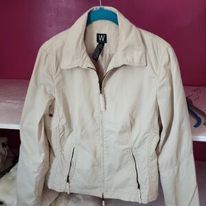 Cream Lightweight Bomber Jacket with Zip Pockets